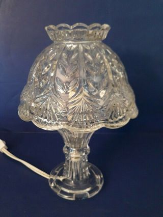 Vtg Crystal Cut Glass Small Boudoir Table Lamp Matching Shade 9 " Night Light 2pc