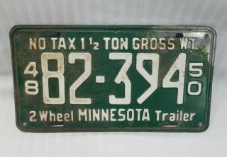 Rare Vintage 1948 1950 Minnesota Trailer License Plate 1 1/2 Ton Gross