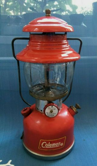 Vintage Coleman Model 200a Red Lantern In Pyrex Globe
