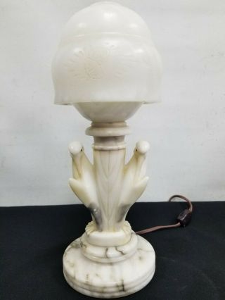 Vtg Art Deco Antique Bird Egret Heron Alabaster Marble Table Lamp Carved 1930 