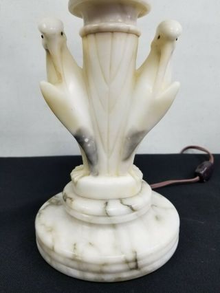 Vtg Art Deco Antique Bird Egret Heron Alabaster Marble Table Lamp Carved 1930 ' s 3