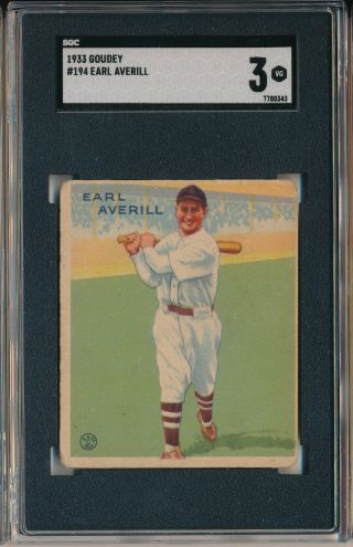 1933 Goudey 194 Earl Averill - Sgc 3 Vg (svsc)