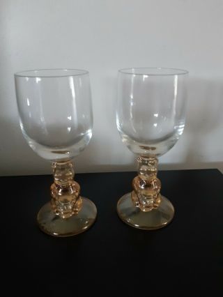 Vintage Set Of 2 Winnie The Pooh Wine Glasses Amber 6 " Tall Set Of 2 Glass Decor