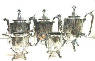 Antique Reed & Barton Plated 5 Piece Coffee And Tea Set 2568