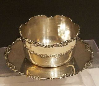 Antique Peruvian Sterling Silver Sauce Bowl W/ Underplate.  Signed Plata.  Nr