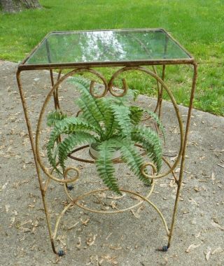 Vintage Mid Century Wrought Iron Rod Flower Stand Patio Table Outdoor Patio