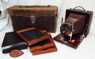 Antique Wollensak Optical Co.  Conley Safety Folding Box Camera W/ Plates & Case