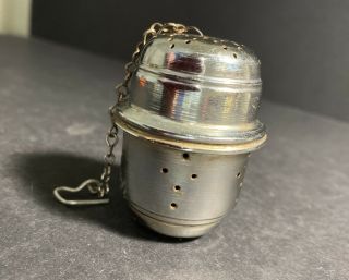 Vintage Silver Metal Tea Ball Infuser W/ Hook Cup Hanger & Chain -