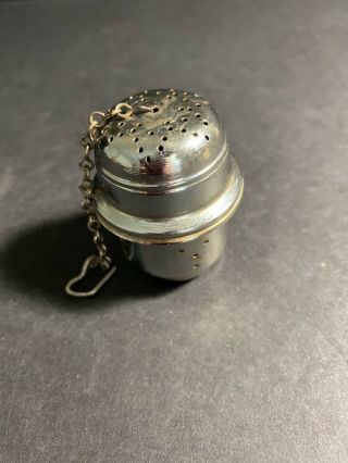 Vintage Silver Metal Tea Ball Infuser w/ Hook Cup Hanger & Chain - 3