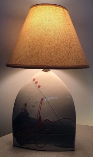 Vintage Mid Century Modern Studio Ceramic Art Handmade Table Lamp 1980s Memphis