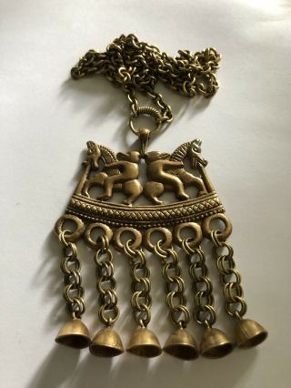 Kalevala Koru Finland Brass Bronze Pendant Necklace Vintage Saga Viking