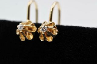 Vtg Gorgeous Antique 14k Solid Yellow Gold Authentic Diamond Screw Back Earrings