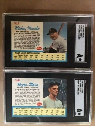 1962 Post Cereal 5 & 6 - Mickey Mantle & Roger Maris York Yankees Sgc A