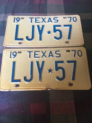 Pair 1970 Texas License Plates Passenger Ljy 57 Low Number Automobile Tag Wow