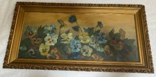 Antique Victorian Oil Painting Of Pansy Flowers - Frame
