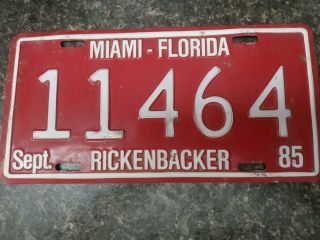 1985 Red Miami Fl Rickenbacker Causeway Key Biscayne Vehicle Toll License Plate