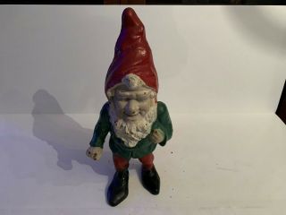 Antique Early 20thc Figural Cast Iron Paint Gnome Doorstop Hubley 14 "