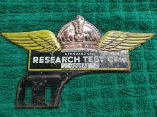 Standard Oil Research Test Car License Plate Topper Red Crown Vintage