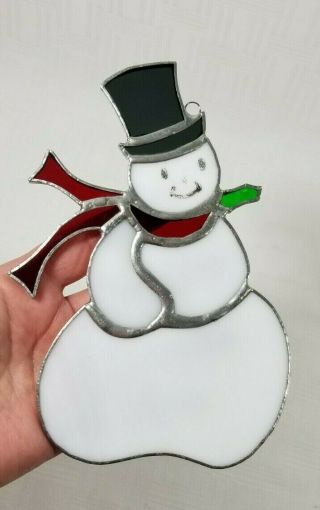 Vintage Snowman Hand Crafted Stained Glass Suncatcher 6.  5 "