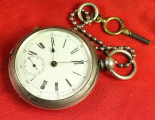 Antique France? Swiss? Mechanical Key - Winding Silver Pocket Watch W148