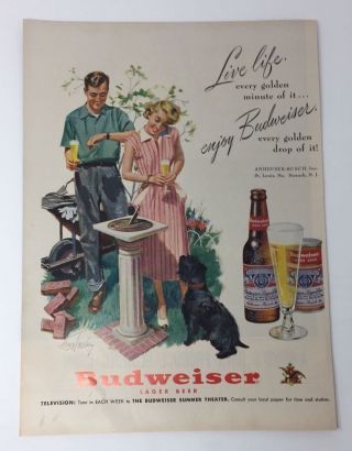 Print Ad 1951 Budweiser Enjoy Forsberg Vintage Artwork