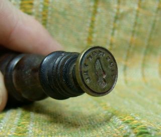 Antique 19th Century Brass & Wood " Time Is On The Wing " Wax Seal Stamp