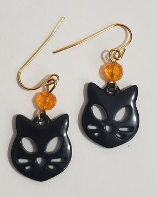 Vintage 1998 Avon Black Cat Halloween Earrings Dangling & Pierced