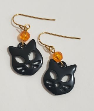 VINTAGE 1998 AVON Black CAT Halloween EARRINGS DANGLING & PIERCED 3
