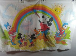Vtg Disney Mickey Mouse Donald Duck Paint Twin Sheets Set Cutter Quilt Fabric