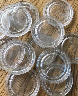 10 Vintage Glass Canning Jar Lid Closure Tops Clear 3 1/4”