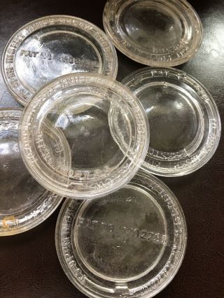 10 Vintage Glass Canning Jar LID Closure tops clear 3 1/4” 2