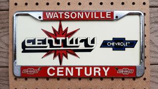 Vintage Metal Dealer License Plate Frame & Insert Century Chevy Watsonville