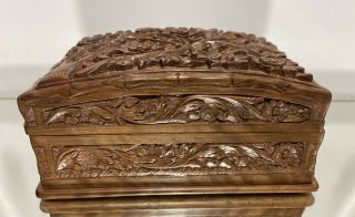 Vtg.  Ornate Hand Carved Wood Jewelry Box W/ Secret Locking Trinket Box