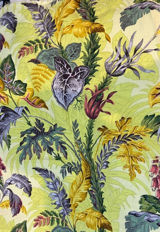 Vintage 1950s Floral Cotton Barkcloth Fabric,  200 X 60 Cm