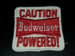 Vintage 70s Caution Budweiser Powered Embroidered Patch Sew On