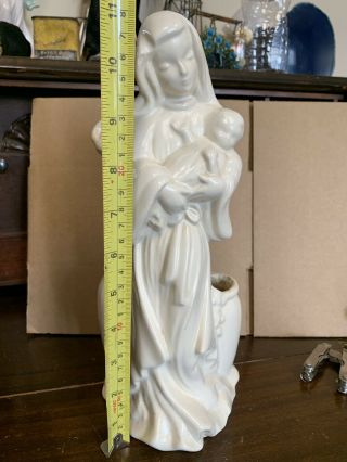 Vintage Haeger Pottery White Virgin Mary Baby Jesus Figurine Planter Flower Pot