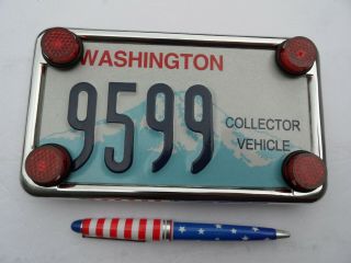 Wa Washington Motorcycle Collector Vehicle License Plate & Chrome Frame