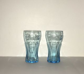 2 Vintage Coca Cola Coke Glasses Drinking Blue Tumblers Libbey Glass