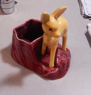 Vintage Shawnee Bambi Deer Fawn Planter Yellow Red Beauty 7 1/2 "