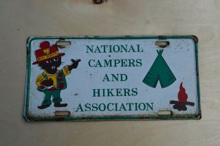 Vintage License Plate Booster; National Campers And Hikers Association; Metal