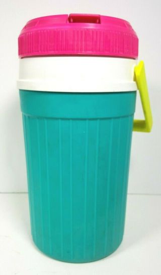 Vintage Igloo 1/2 Half Gallon Water Jug Cooler - Pink Yellow Teal 90’s Retro