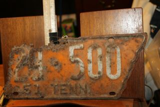 1951 Tennessee License Plate Anderson County 29 - 500 Orange White State Shape