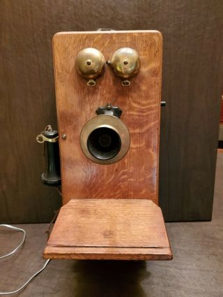 Antique American Electric Samson Wood Hand Crank Wall Phone 1900 