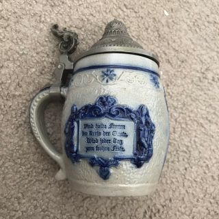 Vintage German Beer Stein With Metal Lid Overall 7.  5”h X 4”w Made In Germany