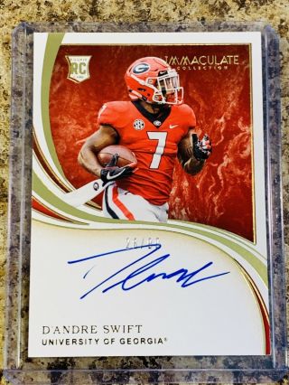 D’andre Swift 2020 Panini Immaculate Rookie Card Auto ’d 26/99 Lions Nrmt