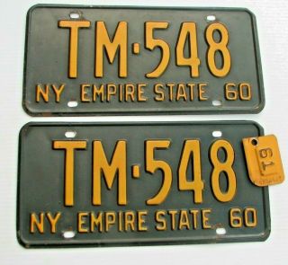 1960 1961 York Auto License Plate Set Matching Pair Plates " Tm 548 " Ny 60