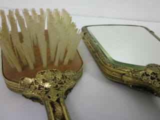 Vintage 3 piece vanity set brush handheld mirror & comb 2