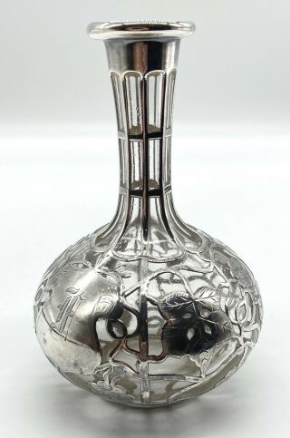 Antique Perfume/barber Bottle Sterling Silver Overlay Glass Gorham (?)