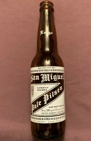 Vintage San Miguel 12 Oz.  Long Neck Beer Bottle Painted Label Imported San Mateo