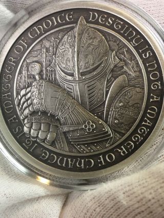 2 Troy Oz.  999 Fine Silver Art Round - ANTIQUED Dragon Coin 3